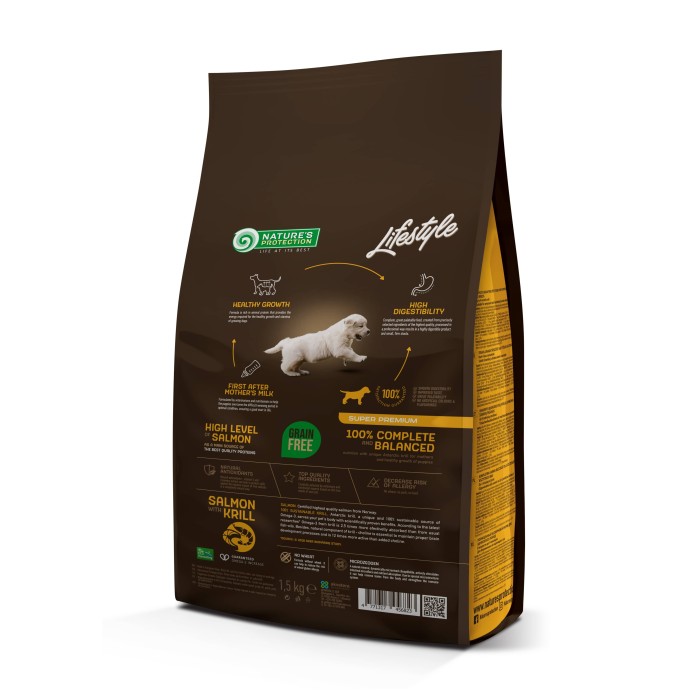 Сухий корм Nature's Protection Lifestyle Grain Free Starter для цуценят, з лососем та крилем, 1.5 кг