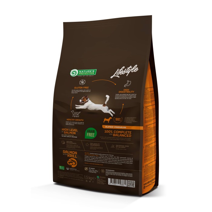 Сухой корм Nature's Protection Lifestyle Grain Free Junior для щенков, с лососем и крилем, 1.5 кг