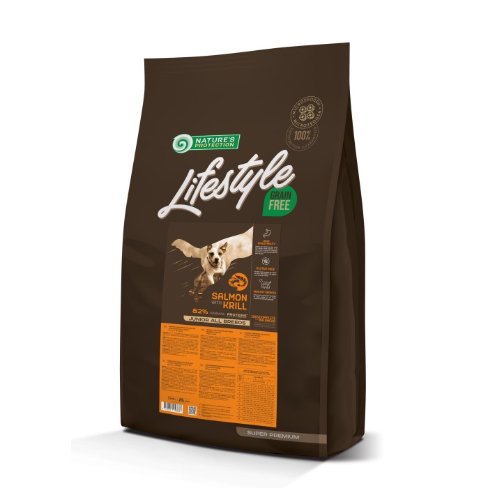 Сухой корм Nature's Protection Lifestyle Grain Free Junior для щенков, с лососем и крилем, 10 кг