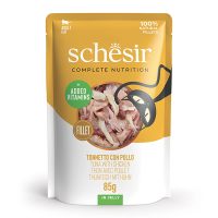 Schesir Tuna & Chicken в желе – полнорационный влажный корм для кошек, пауч 85 г