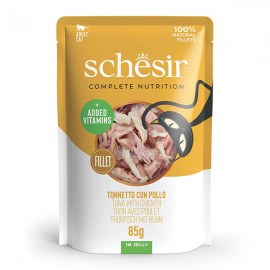Schesir Tuna & Chicken в желе – полнорационный влажный корм для кошек,..