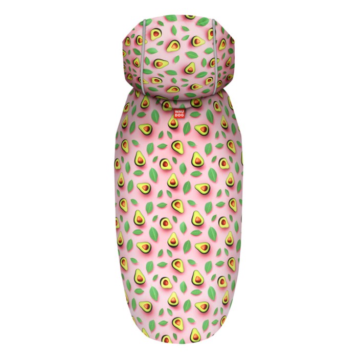 Дождевик-накидка с капюшоном для собак WAUDOG Clothes, "Авокадо на розовом", L, А 48-52 см, B 60-70 см