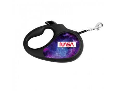 Поводок-рулетка для собак WAUDOG R-leash, рисунок "NASA21", XS, до 12 кг, 3 м, светоотражающая лента, черный