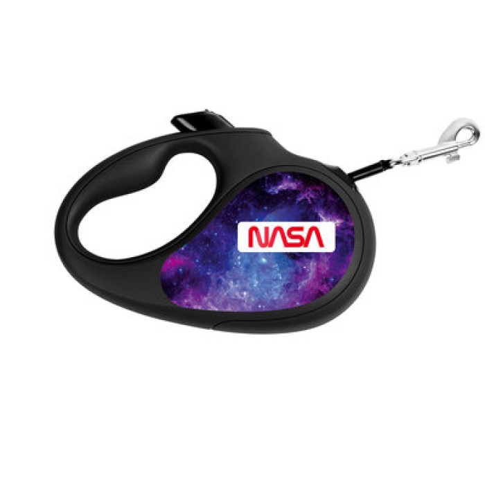 Поводок-рулетка для собак WAUDOG R-leash, рисунок "NASA21", XS, до 12 кг, 3 м, светоотражающая лента, черный