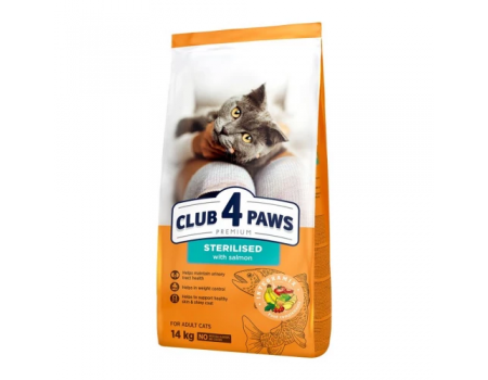 Сухой корм Club 4 Paws (Клуб 4 лапы) Premium для стерилизованных кошек, с лососем, 14 кг