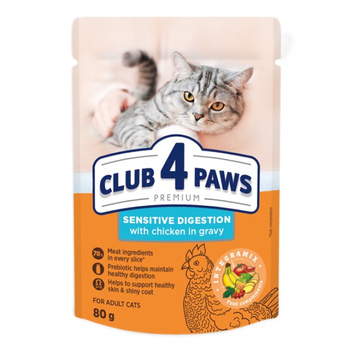 Вологий корм CLUB 4 PAWS Premium для дорослих котів "Для чутливого травлення", 0,08 кг
