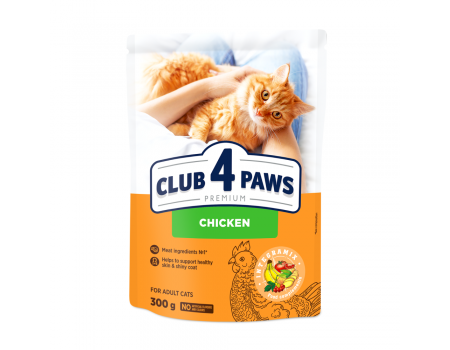 Сухой корм Club 4 Paws (Клуб 4 лапы) ПРЕМИУМ Chicken, для взрослых кошек, с курицей, 300 г