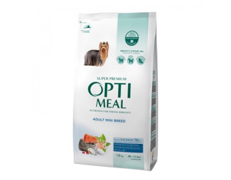 Сухой корм Optimeal, для взрослых собак, мини пород, лосось, 1,5 кг