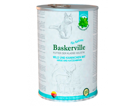 Вологий корм Baskerville для котів, оленина з кроликом і котячої м'ятою, 400 г
