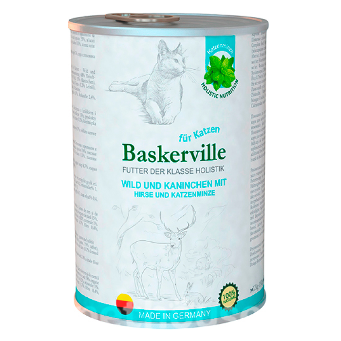 Вологий корм Baskerville для котів, оленина з кроликом і котячої м'ятою, 400 г