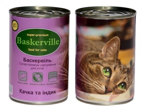 Вологий корм Baskerville для котів, качка і індик, 400 г