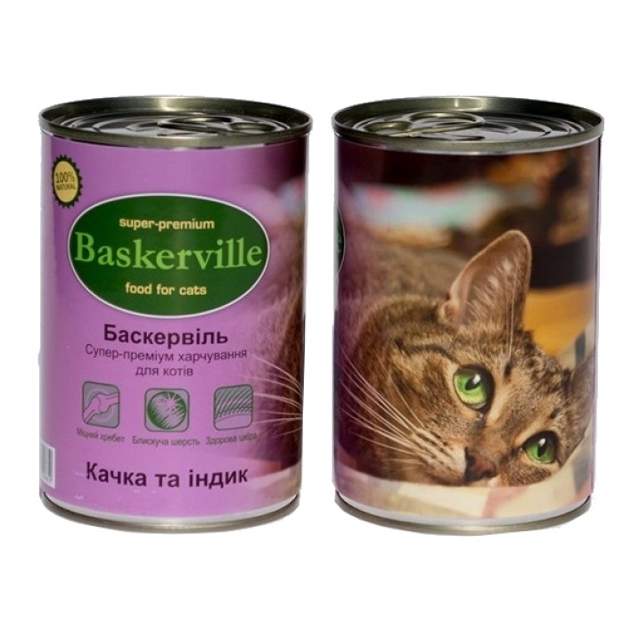 Влажный корм Baskerville для котов, утка и индюк, 400 г