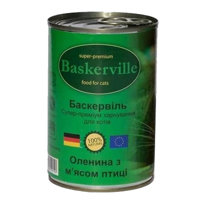 Вологий корм Baskerville для котів, оленина з м'ясом курки, 400 г