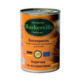 Влажный корм Baskerville для котов, индейка и говядина, 400 г..