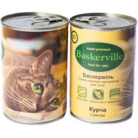 Вологий корм Baskerville для котів, курча з рисом, 400 г..