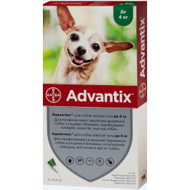 Bayer (Байер) Адвантикс - для собак до 4кг (упаковка 4 пипетки, цена за 1 шт).