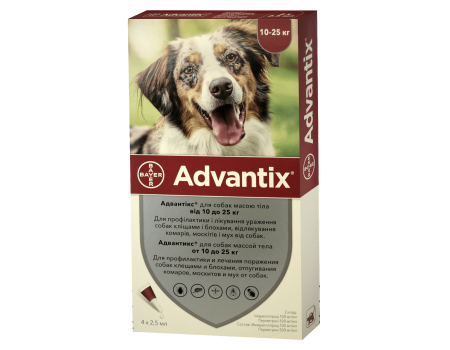 Bayer (Байєр) Адвантікс – для собак 10-25 кг (упаковка 4 піпетки, ціна за 1 шт).