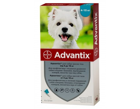 Bayer (Байєр) Адвантікс – для собак 4кг-10 кг (упаковка 4 піпетки, ціна за 1 шт).