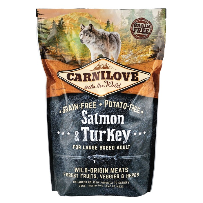 Сухой корм Carnilove Salmon and Turkey, для взрослых собак больших пород, с лососем и индейкой, 1,5 кг