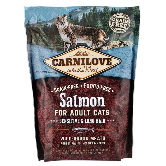 Корм сухий Carnilove Salmon Sensitive & LongHair, для дорослих довгошерстих кішок з чутливим травленням, з лососем, 400 г