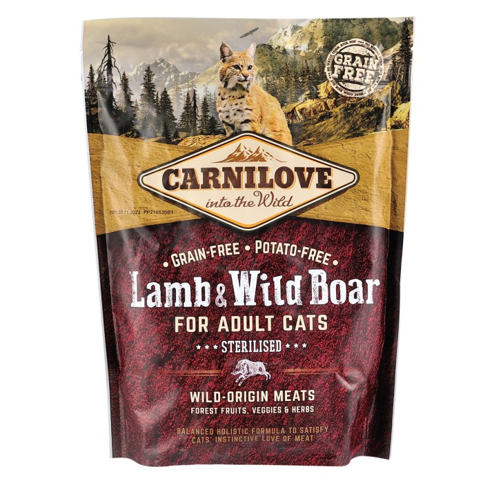Корм сухий Carnilove Lamb & WildBoar Sterilised, для дорослих стерилізованих котів, з ягнятком та м'ясом дикого кабана, 400 г