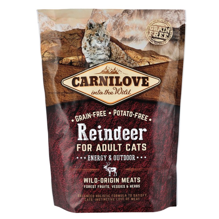 Корм сухий Carnilove Raindeer Energy & Outdoor, для дорослих активних котів, з м'ясом північного оленя, 400 г