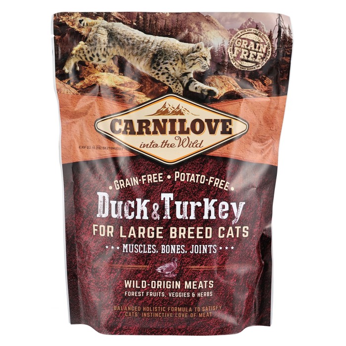 Корм сухой Carnilove Duck & Turkey, для взрослых кошек крупных пород, с уткой и индейкой, 400 г