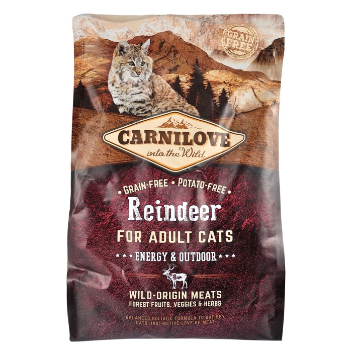 Корм сухой Carnilove Raindeer Energy & Outdoor, для активных взрослых кошек, с мясом северного оленя, 2 кг
