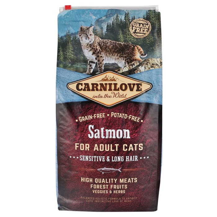 Корм сухий Carnilove Salmon Sensitive & LongHair, для дорослих довгошерстих кішок з чутливим травленням, з лососем, 6 кг