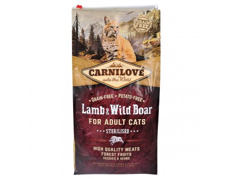 Carnilove Cat Lamb & WildBoar Sterilised с ягненком и мясом дикого кабана для взрослых стерилизованных кошек 6кг