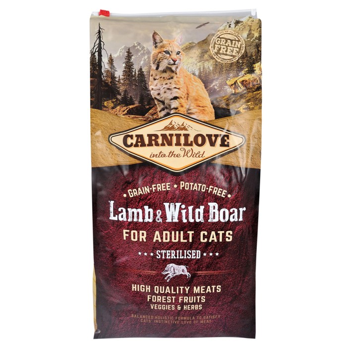 Корм сухий Carnilove Lamb & WildBoar Sterilised, для дорослих стерилізованих котів, з ягнятком та м'ясом дикого кабана, 6 кг