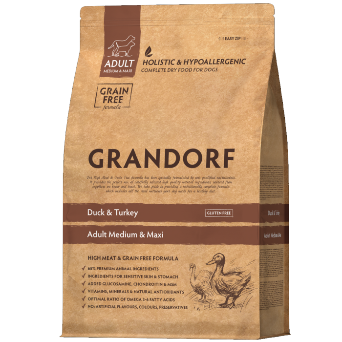 Grandorf DOG DUCK & TURKEY MEDIUM & MAXI - Грандорф Сухой комплексный корм для взрослых собак (всех пород) 10 кг