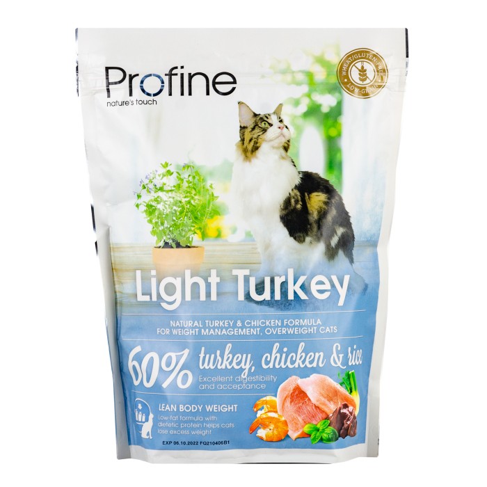 Profine Cat LIGHT корм с натуральным  мясом индейки и рисом  для котов и кошек с избыточным весом 300г