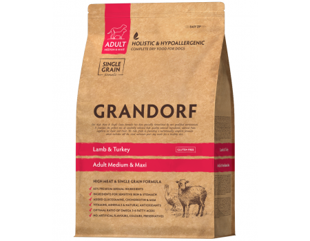 Grandorf Lamb and Turkey Adult Medium Breed - Грандорф Сухий корм з ягням, індичкою для собак середніх порід з 1го року 12 КГ