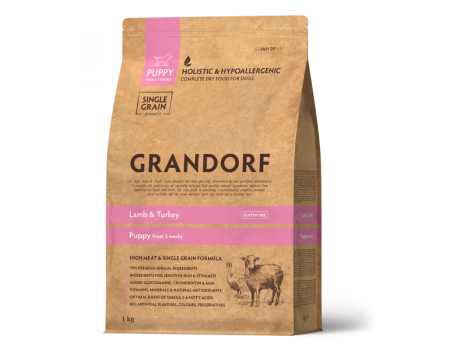 Grandorf Lamb and Brown Rice Puppy - Грандорф Сухий корм з ягнятком та бурим рисом для цуценят з 3х тижнів 1кг
