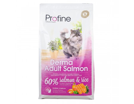 Profine Derma натуральный корм с лососем и рисом для длинношерстых и полудлинношерстых котов и кошек 10кг
