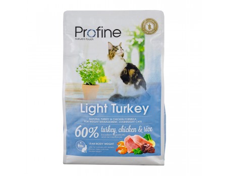 Profine Cat LIGHT корм с натуральным  мясом индейки и рисом  для котов и кошек с избыточным весом 2кг