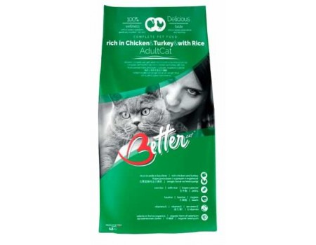 BETTER Adult Chicken & Turkey & Rice корм для кошек, с курицей, индейкой и рисом, 1.5 кг