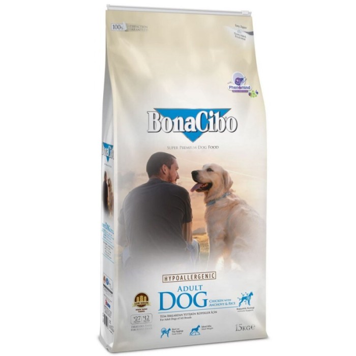 Сухий корм BonaCibo Adult Dog Chicken&Rice для дорослих собак всіх порід, курка/анчоуси/рис, 15 кг