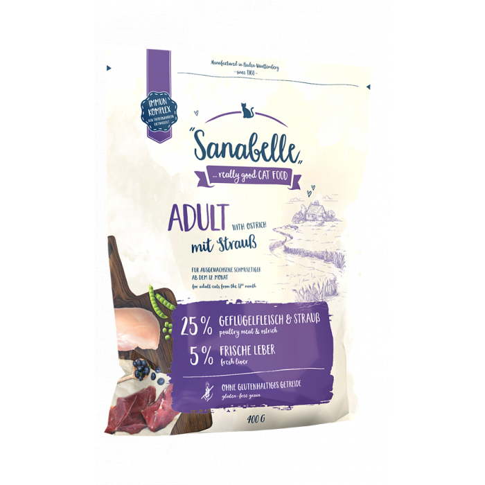 Повседневный кошачий корм Sanabelle Adult с мясом страуса для домашних кошек 10кг