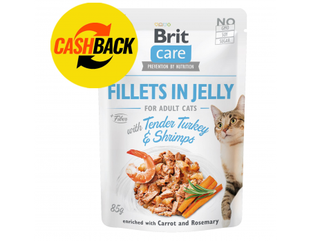 Влажный корм Brit Care Cat pouch, для кошек, филе индейки с креветками в желе, 85 г