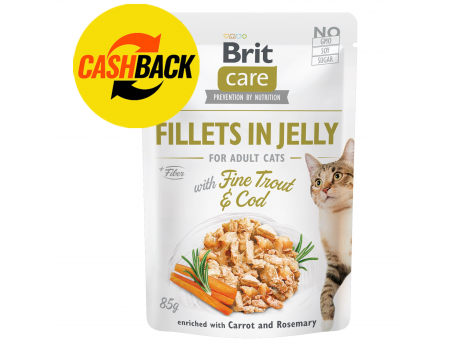 Влажный корм Brit Care Cat pouch, для кошек, филе трески и форели в желе, 85 г