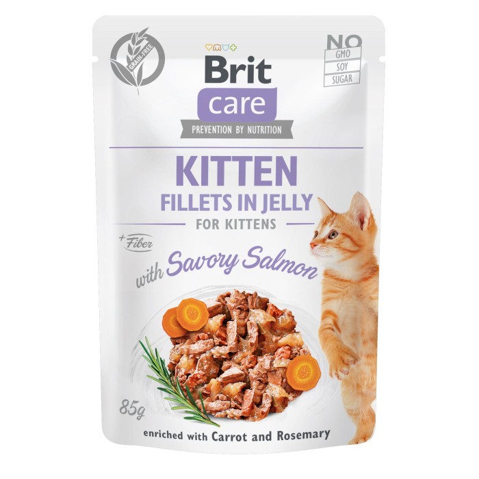 Влажный корм Brit Care Cat pouch, для котят, филе лосося в желе, 85 г