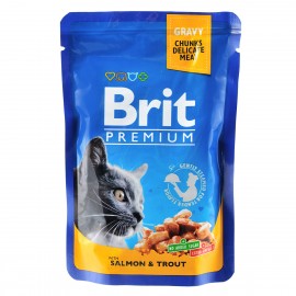 Вологий корм Brit Premium Cat pouch Лосось та форель для дорослих кішо..