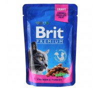 Вологий корм Brit Premium Cat pouch Курка та індичка для дорослих кішо..