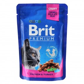 Вологий корм Brit Premium Cat pouch Курка та індичка для дорослих кішо..