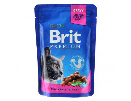 Вологий корм Brit Premium Курка та індичка для дорослих кішок