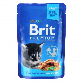 Влажный корм Brit Premium Cat pouch Кусочки с курочкой для котят 100г..