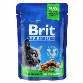 Вологий корм Brit Premium Cat pouch Курка для кастрованих котів та сте..