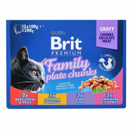 Brit Premium Cat Набор паучей Семейная тарелка 4 вкуса 12x100г..